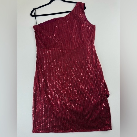 NWT Grace Karin Burgundy One Shoulder Sequin Tulip Hem Dress Womens 2XL - Picture 8 of 9